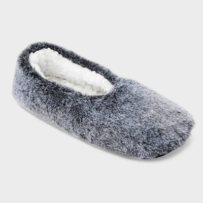 Women's Faux Fur Cozy Pull-On Slipper Socks with Grippers - Auden Black M/L