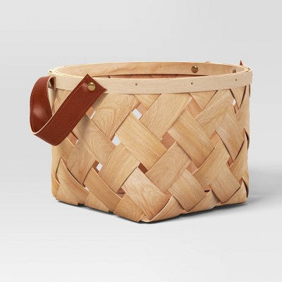 Wood Decorative Basket with Faux Leather Handles - Threshold