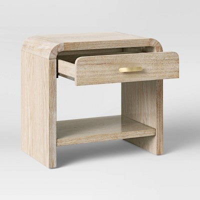 Zebrina Wood Nightstand with Drawer Natural - Threshold: Bohemian Style, Arched Design, Square Shape, Stained Finish (LOCAL PICKUP ONLY)