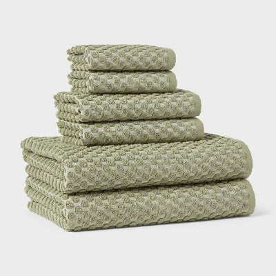 6pc Performance Plus Textured Dot Bath Towel Set Moss Green - Threshold