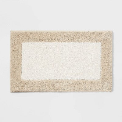 20"x34" Fluffy Border Memory Foam Bath Rug Tan - Threshold