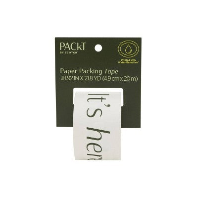 Scotch Packt Packing Tape White 65.6': Shipping Tape, 1.92" Width, 20' Length, Paper Material, Single Roll