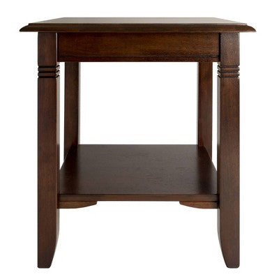 Nolan End Table Cappuccino - Winsome: Solid Wood, Composite, Ribbed Leg Detail, Fixed Shelf (LOCAL PICKUP ONLY)