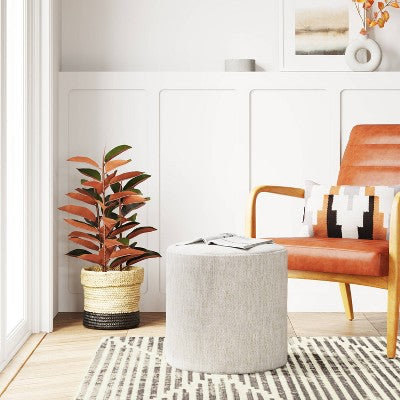 Bodrum Round Upholstered Ottoman Cream - Threshold