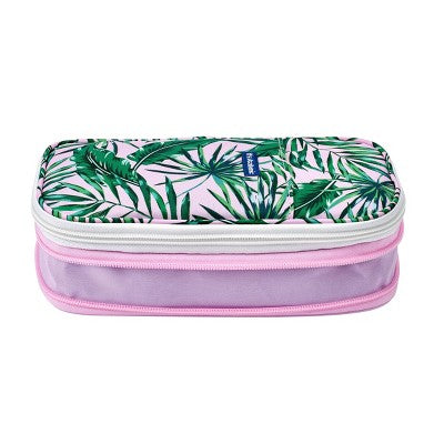 Expandable Pencil Pouch Pink with Green Palms- It's Academic: LockerMate Zipper Case for Girls, Polyester, 9.25"x4.5"