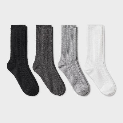 Women's Ultra Soft Everyday Cable 4pk Crew Socks - Auden Black/Heather Gray/White 4-10