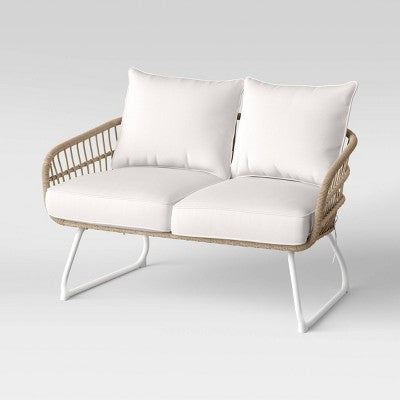 Southport Outdoor Patio Loveseat with Metal Legs - Natural/White - Threshold: Wicker Steel Frame, Weather-Resistant, 2-Seater Couch (LOCAL PICKUP ONLY)