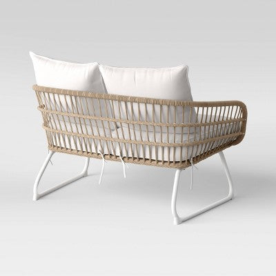 Southport Outdoor Patio Loveseat with Metal Legs - Natural/White - Threshold: Wicker Steel Frame, Weather-Resistant, 2-Seater Couch (LOCAL PICKUP ONLY)