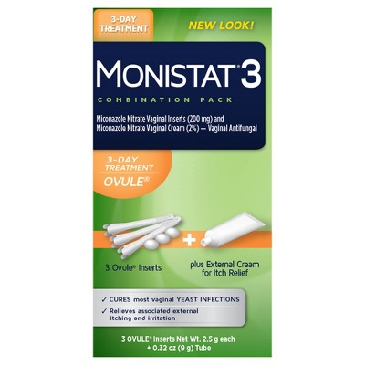 Monistat 3-Dose Yeast Infection Treatment 3 Ovule Inserts & External Itch Cream - 3ct