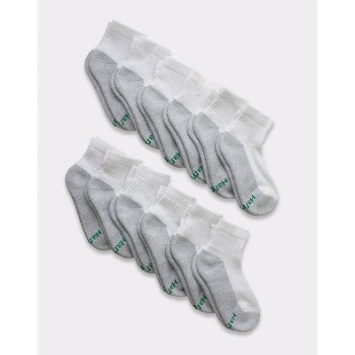 Hanes Boys' 12pk Cushioned Ankle Socks - White L: Moisture Wicking, Midweight Knit