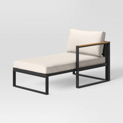Henning Half Size Outdoor Patio Chaise Lounge, Daybed with Arm Cream - Threshold: Powder-Coated Steel Frame, All-Weather Design (LOCAL PICKUP ONLY)