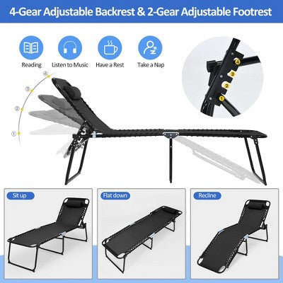 Costway Folding Lounge Chaise 16'' High Recline Chair W/Adjustable Backrest and Footrest Black (LOCAL PICKUP ONLY)
