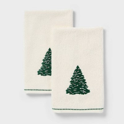 2pk Tree Christmas Hand Towels Cream - Threshold