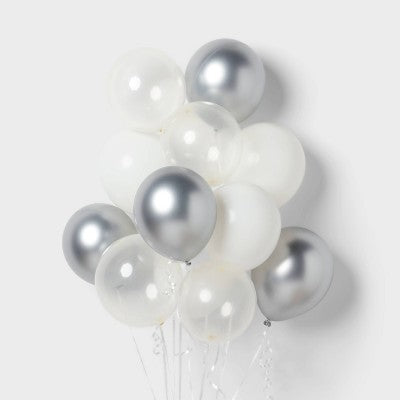 20ct Silver and White Chrome Balloon Pack - Spritz