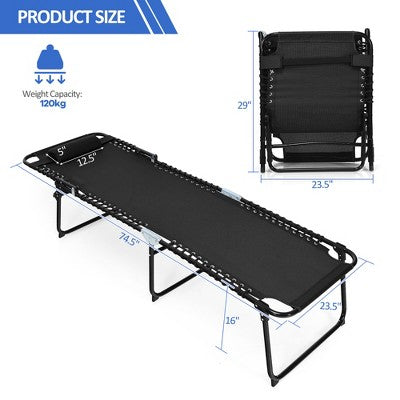 Costway Folding Lounge Chaise 16'' High Recline Chair W/Adjustable Backrest and Footrest Black (LOCAL PICKUP ONLY)