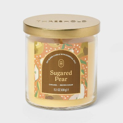 15.1oz 2-Wick Lidded Glass Jar Candle Sugared Pear - Threshold