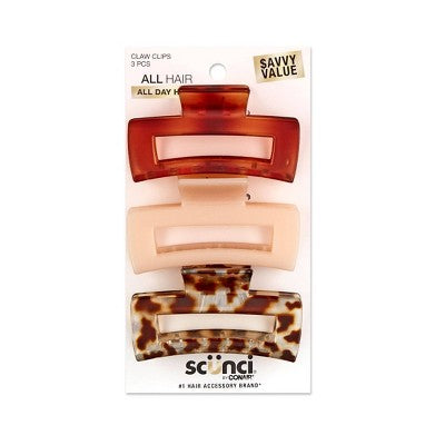 scunci Medium Sized Rectangle Claw Clips - All Hair - 3pcs