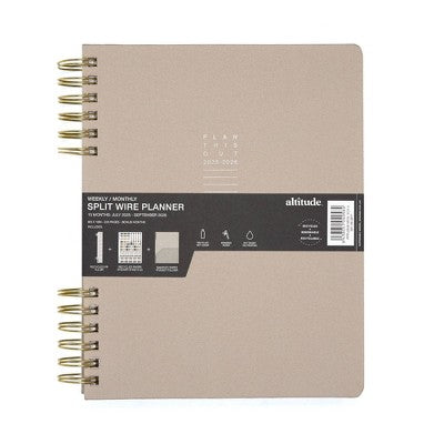 Altitude 8"x10" Weekly/Monthly Planner Warm Gray 15 Month Bamboo Paper Recycled Stickers and Pocket Folder