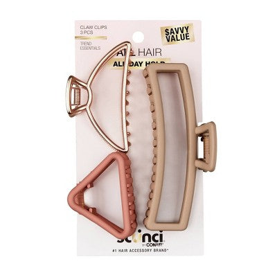 scunci Claw Clips - Assorted Sizes & Styles - All Hair -3pcs