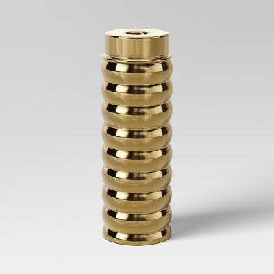 Tall Ribbed Taper Holder Gold - Threshold: Modern Iron Candlestick, Tabletop Decor, 6.5" Height