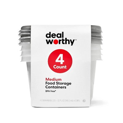 Snap & Store Medium Square Food Storage Containers - 32 fl oz/4ct - Dealworthy