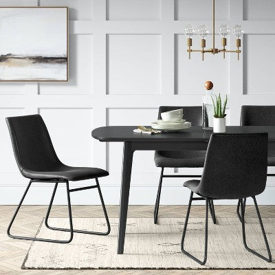 2pk Bowden Faux Leather Dining Chairs Black - Threshold: Modern Upholstered, Plywood Frame, 250lb Capacity (LOCAL PICKUP ONLY)