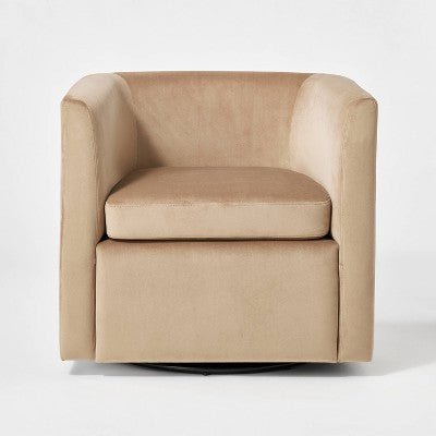 Vernon Upholstered Barrel Swivel Accent Chair Light Brown Velvet - Threshold designed with Studio McGee: Polyester, Plywood Frame (LOCAL PICKUP ONLY)