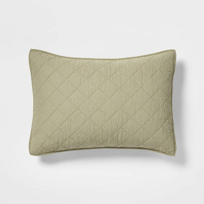 King Diamond Stitch Cotton Linen Quilt Sham Moss Green - Threshold: OEKO-TEX Certified, Woven Texture, No Flange