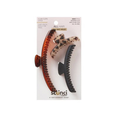 scunci Mixed Size Banana Claw Clips - Fine Hair - 3pcs