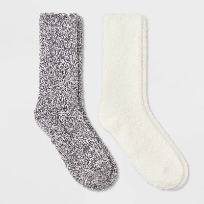Women's Marled 2pk Cozy Crew Socks - Auden Ivory/Charcoal Gray 4-10