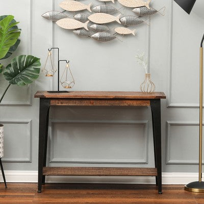 LuxenHome Dark Brown Wood and Black Metal 1-Shelf Console and Entry Table (LOCAL PICKUP ONLY)