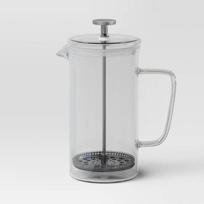 33.8oz Glass French Press Coffee Maker Clear - Threshold: Borosilicate, Manual, Dishwasher-Safe, 4-Cup Capacity