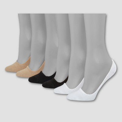 Hanes Women's Invisible Comfort 6pk Mid Cut Liner Socks - White/Black/Nude 5-9