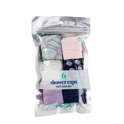 Conair Standard Size Elastic Edge Value Pack Shower Cap Set includes both solid and prints - 6pk