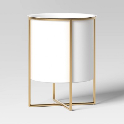 2pc Iron Indoor Outdoor Planter Pot with Stand White/Brass 13.2"x13.2"x16" - Threshold