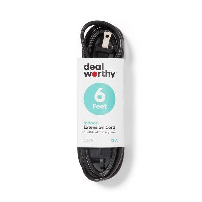 6' Indoor Cord 3 with 3 Outlets and Sliding Safety Cover Black - Dealworthy