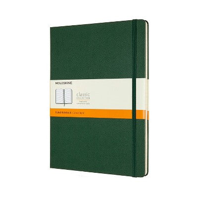 Moleskine Narrow Ruled Notebook 9.75"x7.5" Hard Cover Classic Myrtle Green: Journal, Acid-Free Paper, Elastic Closure