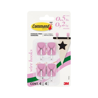 Command 4pk Damage-Free Small Wire Hooks Lilac Lemonade