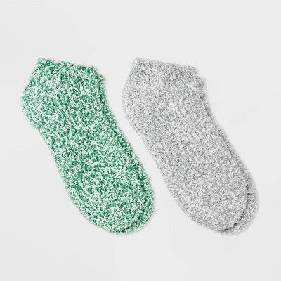 Women's Marled 2pk Cozy Low Cut Socks - Auden Green/Gray 4-10