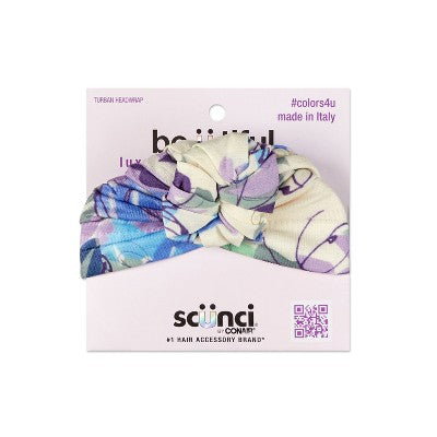 scunci be-u-tiful Knit Floral Turban Headwrap With Knot - Blue/Purple/Cream