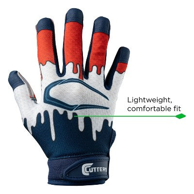 Cutters Game Day Receiver Gloves Youth - Stars S/M: Strap Closure, Football Use