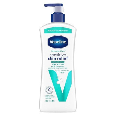 Vaseline Intensive Care 48-Hour Moisture Hypoallergenic Sensitive Skin Relief Pump Body Lotion Unscented - 20.3 fl oz