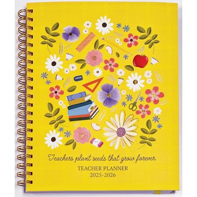 Designer Greetings 2025 - 2026 Weekly/Monthly 9"x11" Teacher Planner Flowers, Teacher Supplies