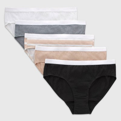 Hanes Girls' 5pk Originals Cotton Hipsters - Black/Beige/White 8