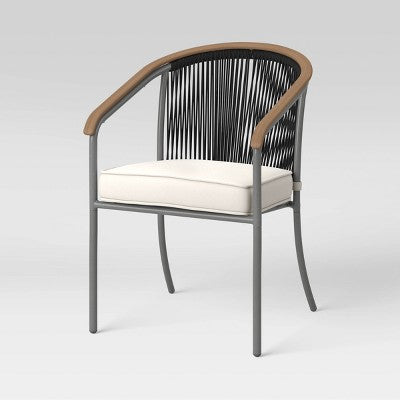 2pc Apex Mixed Material Outdoor Patio Dining Chairs Arm Chairs Black - Threshold: Aluminum & Steel Frame, Removable Cushions (LOCAL PICKUP ONLY)