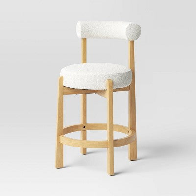 Sculptural Upholstered and Wood Boucle Counter Height Barstool Cream - Threshold: Round, Stained, Polyurethane Foam Filled (LOCAL PICKUP ONLY)