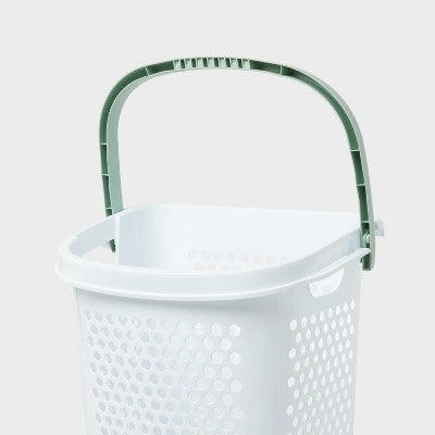BR Rolling Hamper White with Daydream Green Handles - Brightroom