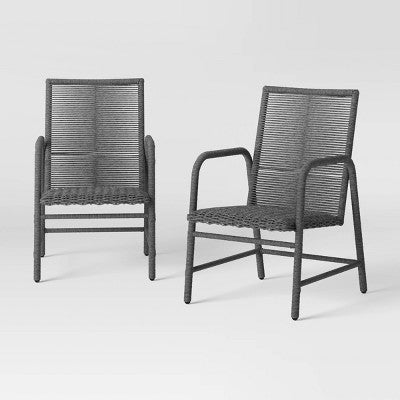 2pc Granby Padded Wicker Outdoor Patio Dining Chairs Arm Chairs Gray - Threshold: Weather-Resistant, Basket Weave Design (LOCAL PICKUP ONLY)
