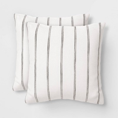 2pk Square Cotton Woven Stripe Throw Pillows Ivory/Black - Threshold