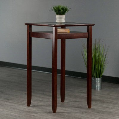 Halo Square Bar height Table with Glass Top Wood/Walnut - Winsome: Storage Shelf, Modern Style, Kitchen Display (LOCAL PICKUP ONLY)